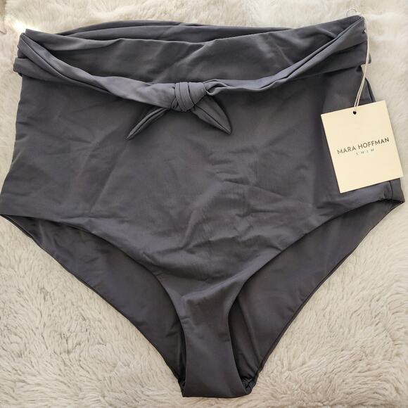 NEW Mara Hoffman Jay High Waist Tie Front Bikini Swim Bottom Falco Gray - Picture 5 of 10